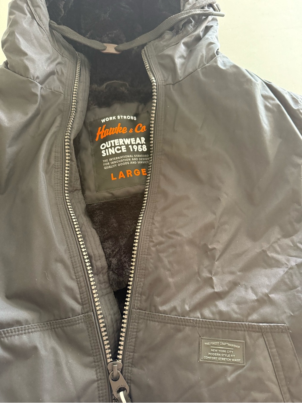 Hawke & Co Men's Black Hooded Puffer Jacket with Sherpa Lining
